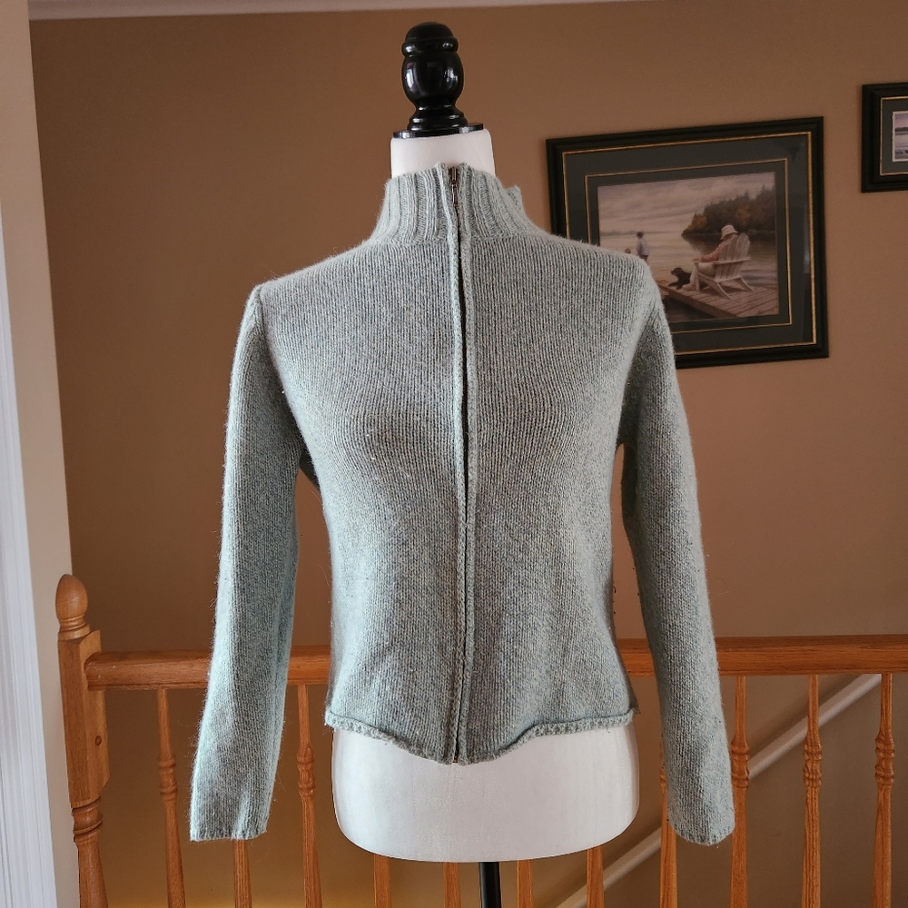 L. L. Bean sweater full zip knit green sweater lambs wool rabbit hair blend XS